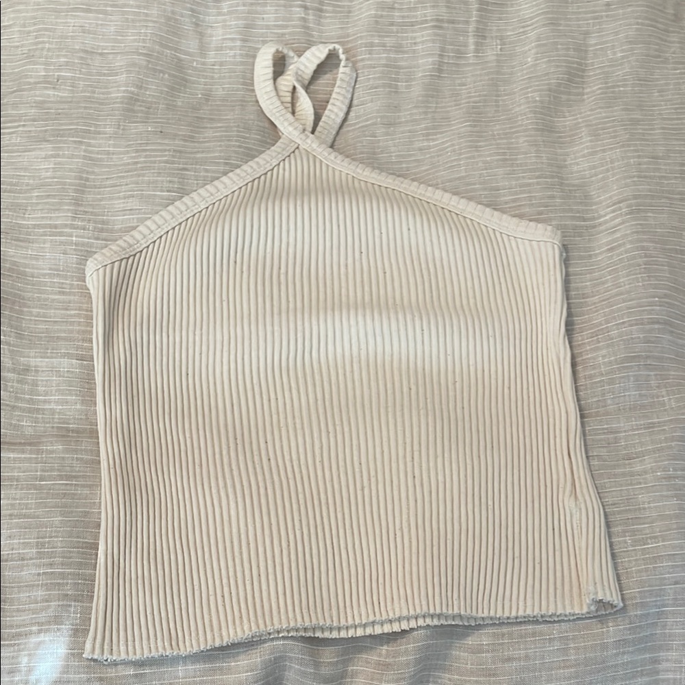 Cream Ribbed Halter Top